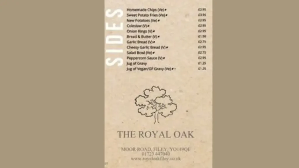 Royal Oak Menu Traditional British Cuisine And International Flavor