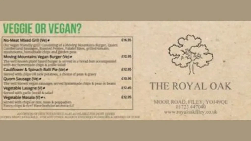 Royal Oak Menu Traditional British Cuisine And International Flavor