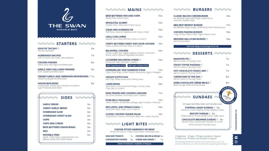 Detailed The Swan Menu