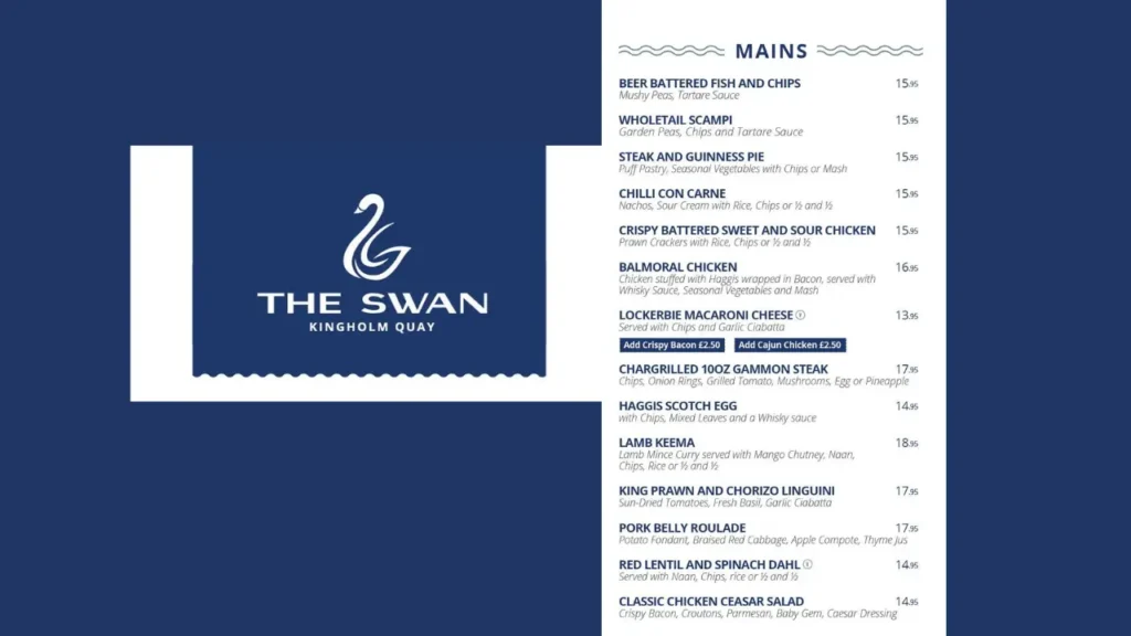 Mains The Swan Menu