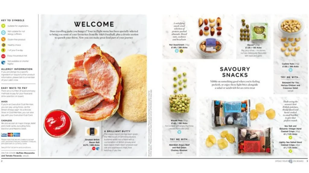 Club World (Business Class) Meal Service British Airways Long Haul Food Menu