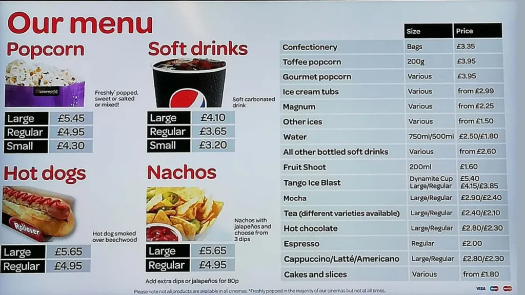 Popcorn Choices and Prices Cineworld Food and Drink Prices