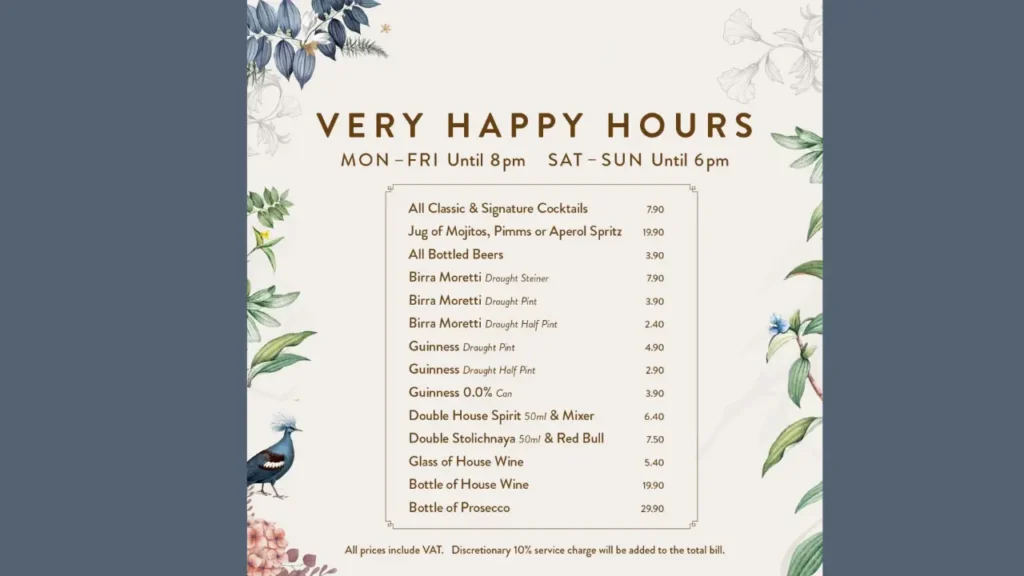 Types of Deals Happy Hours Soho