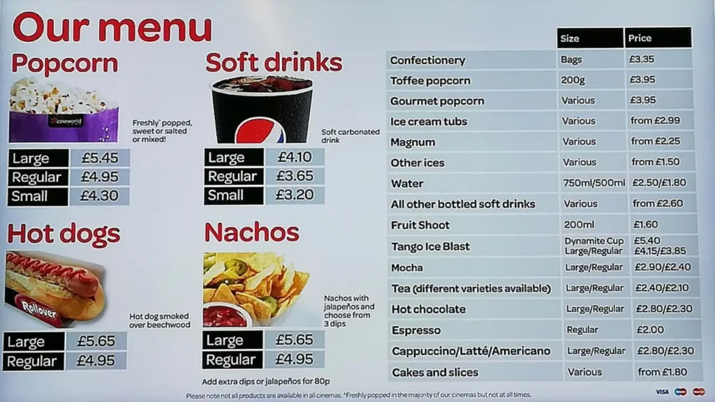 Popcorn Sizes And Prices Cineworld Food Prices