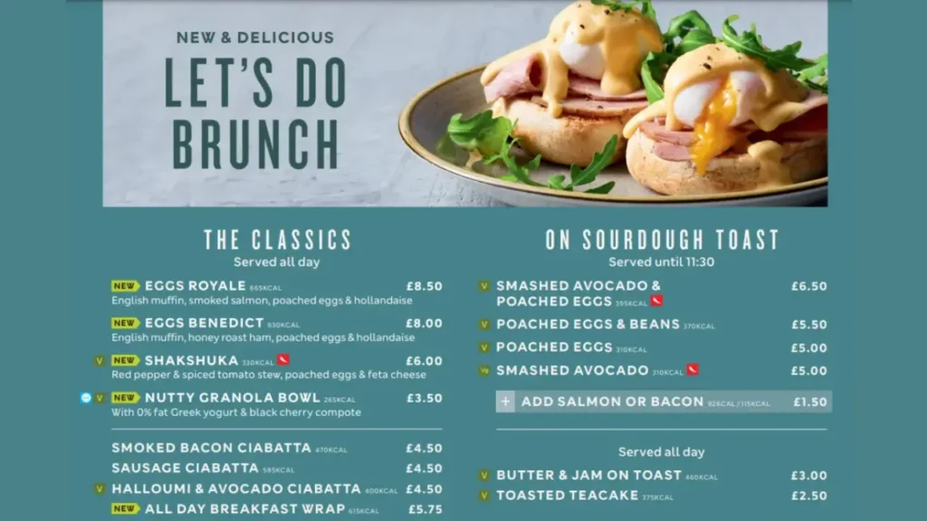 Brunch Options M&S Cafe Menu