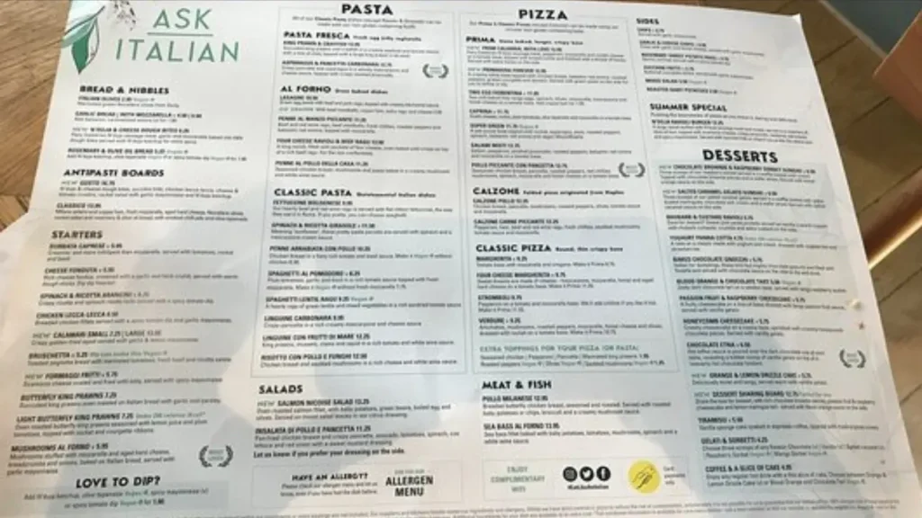 Desserts Ask Italian Menu