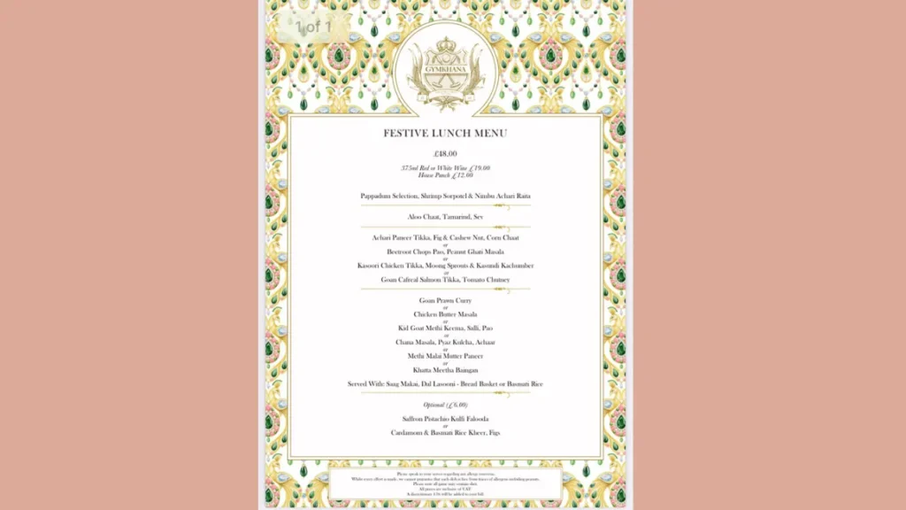 Detailed Gymkhana Menu
