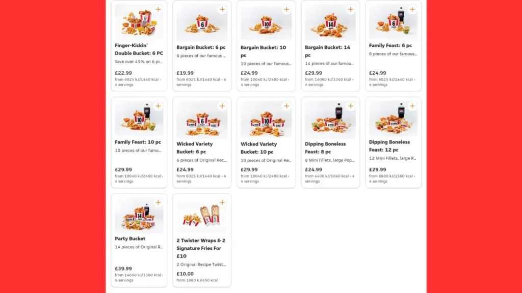 Classic Fried Chicken KFC UK Menu