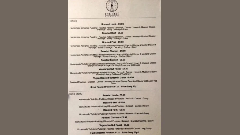 Main Courses The Banc Restaurant Menu