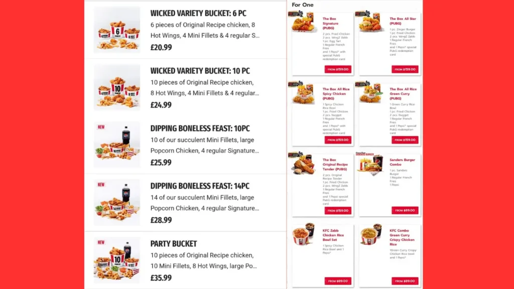 Sharing Meals KFC UK Menu