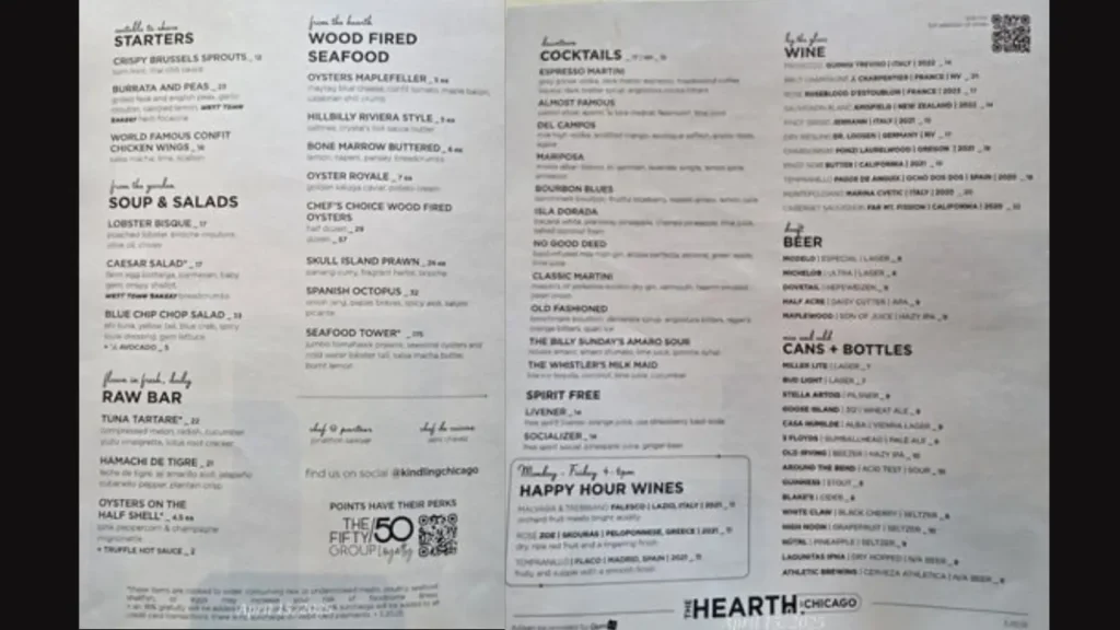 Starters Kindling Restaurant Menu