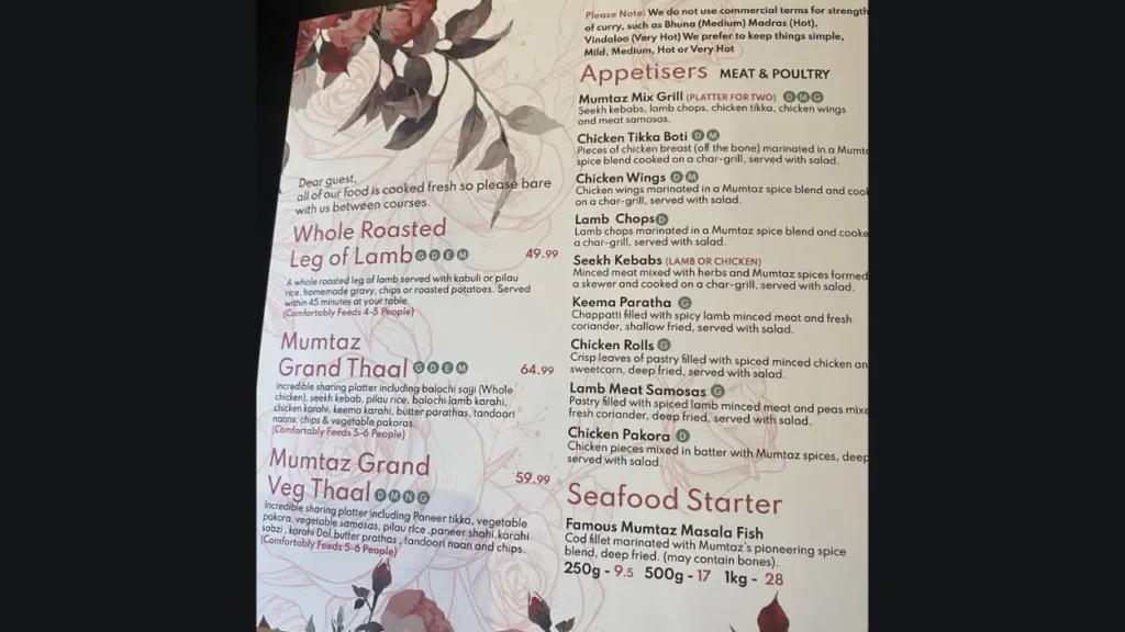 Signature Dishes Mumtaz Fast Food Menu