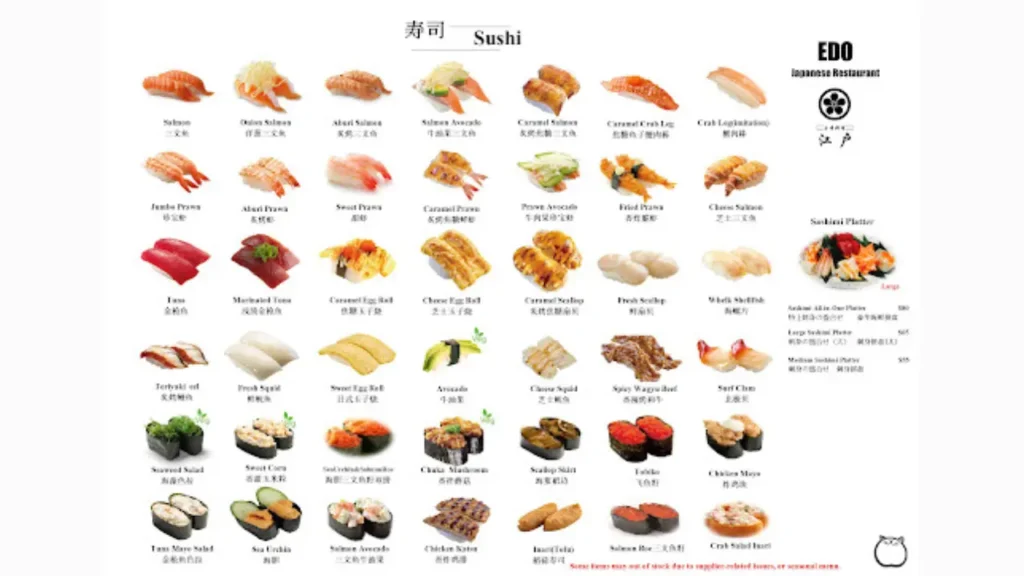 Sushi edo restaurant menu