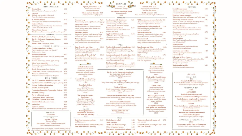 Breakfast and Brunch Choices The Ivy on the Square Edinburgh Menu