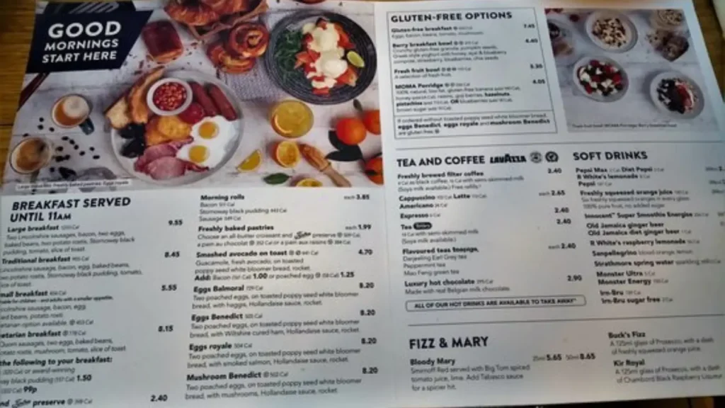 Drinks JD Wetherspoon Breakfast Menu