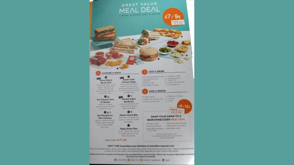 Hot Food Choices EasyJet Menu