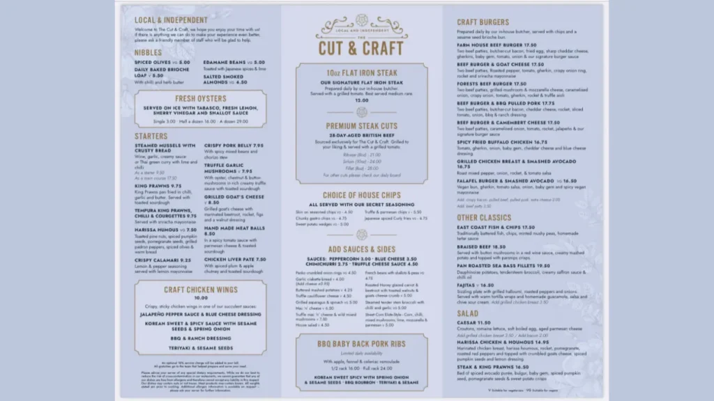 Signature Steak Cut and Craft Leeds Menu