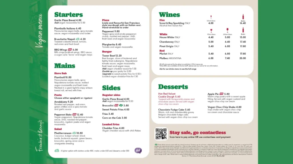 Starters Frankie and Benny's Menu