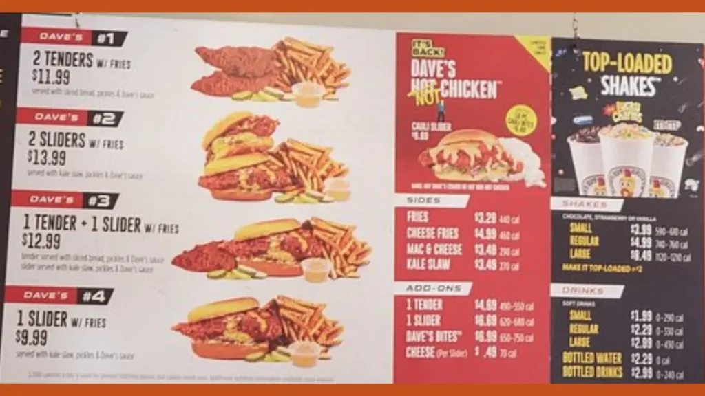 Core Chicken Items Dave’s Hot Chicken Menu