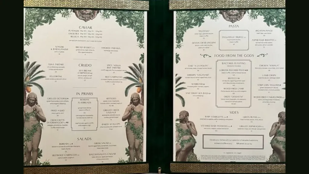 Starters Bacchanalia Mayfair Menu