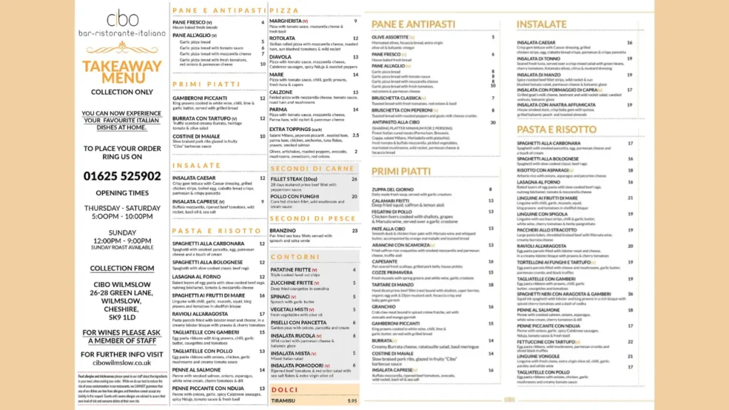 Main Courses Cibo Manchester Menu