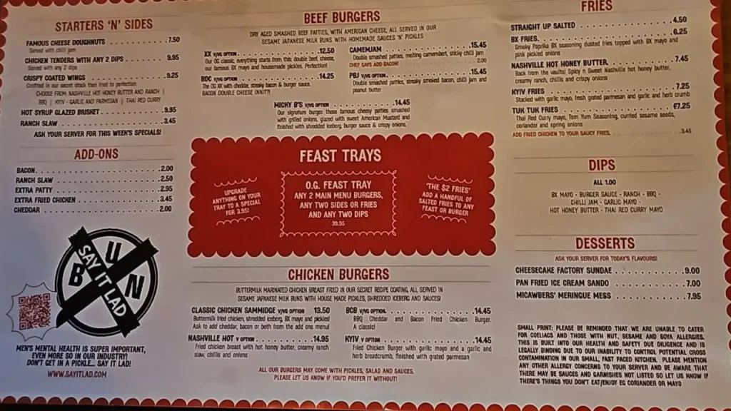 Pricing and Value Bun X at Micawbers Menu