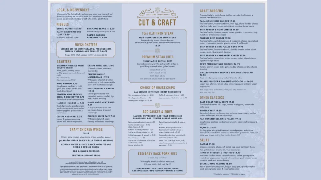Seafood and Seasonal Choices The Cut & Craft Manchester Menu