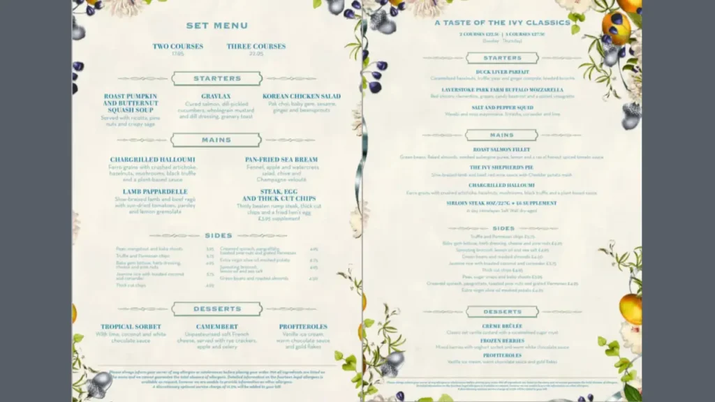 Starters The Ivy Belfast Menu