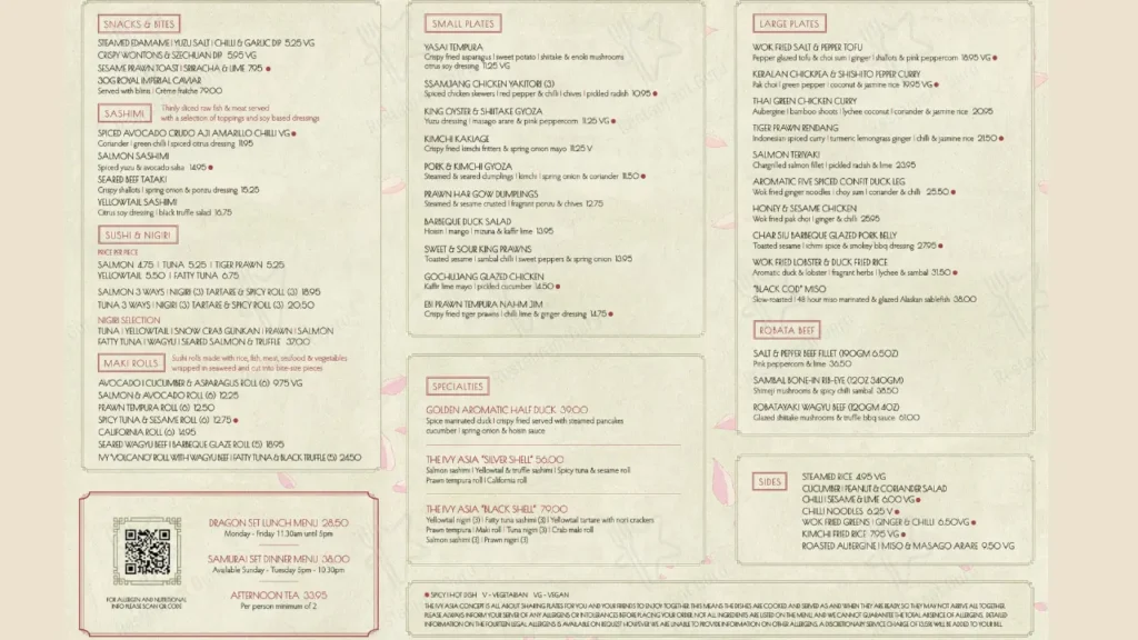 Sushi and Sashimi Selections Ivy Asia Menu