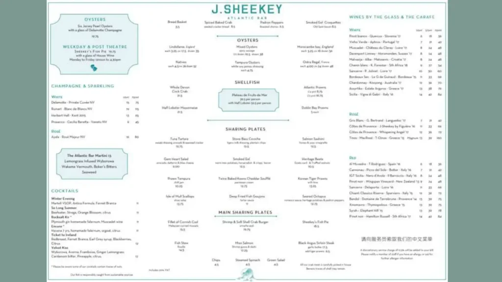 Vegetarian and Light Options J Sheekey Menu
